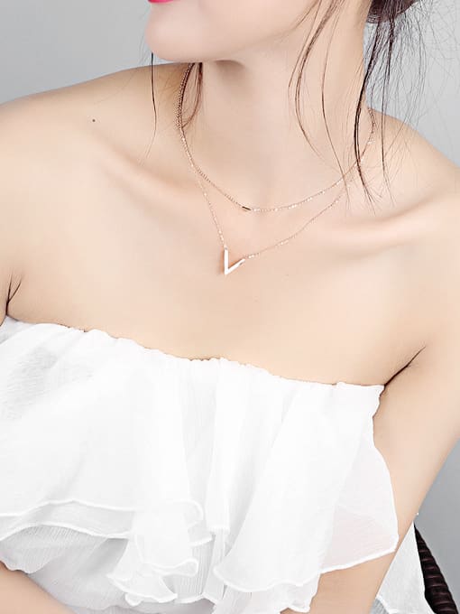 Open Sky Stainless Steel With Rose Gold Plated Simplistic Double triangular V Necklaces 1