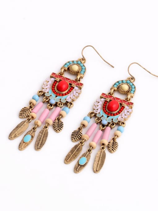 KM Alloy Feather Colorful Stones Drop Chandelier earring 1
