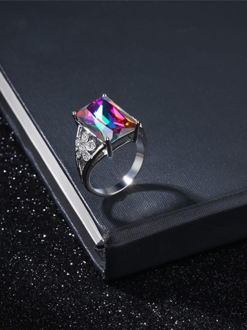 Colorful Multi-color Flower Shaped Glass Bead Copper Ring