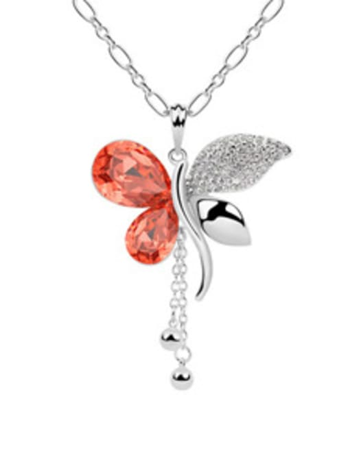 Red Fashion austrian Crystals-studded Butterfly Pendant Alloy Necklace