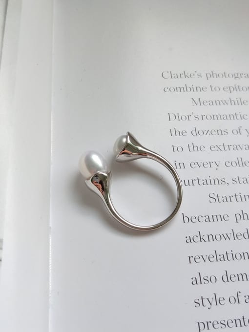 Boomer Cat Sterling Silver special shaped synthesis pearl personality ring 2