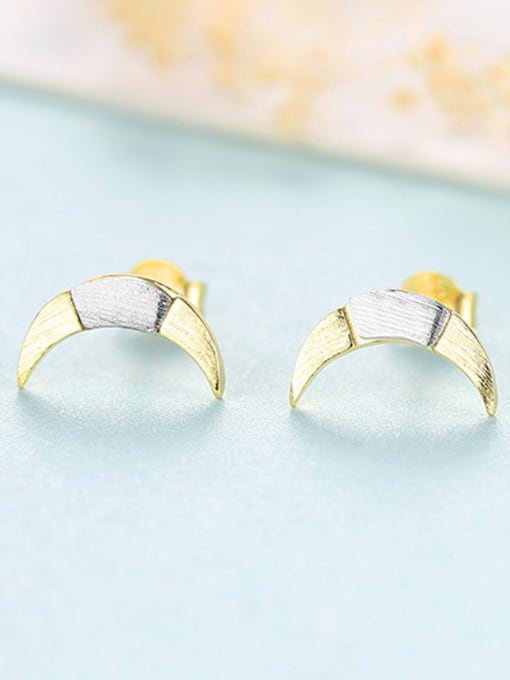 Gold 925 Sterling Silver With Two-color plating Simplistic Moon Stud Earrings