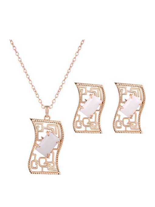 white Alloy Imitation-gold Plated Fashion Artificial Stone Hollow Two Pieces Jewelry Set