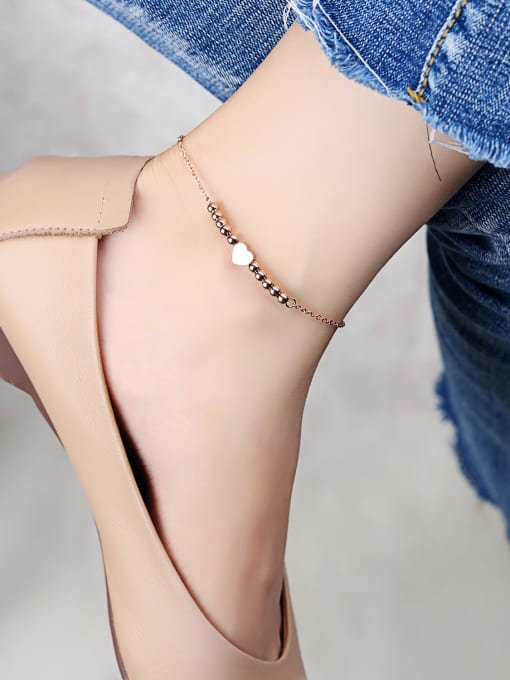 Open Sky Simple Little Beads Heart Rose Gold Plated Anklet 1