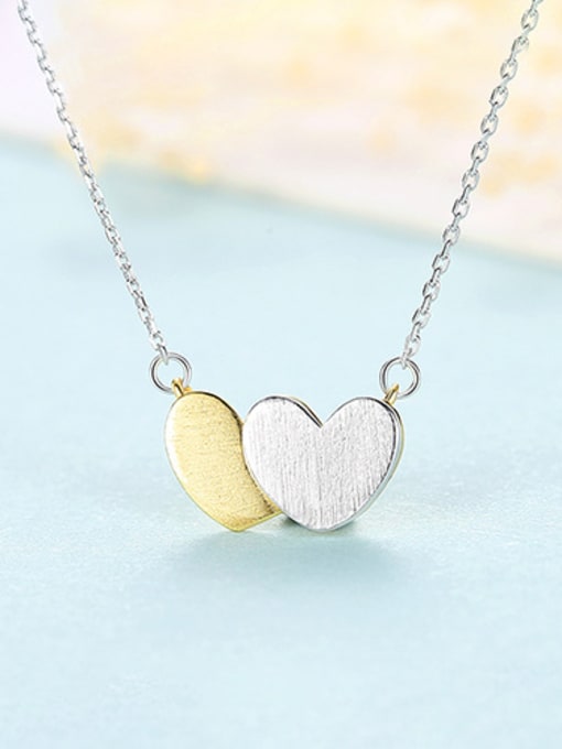 sliver 925 Sterling Silver With Two-color plating Simplistic Heart Locket Necklace
