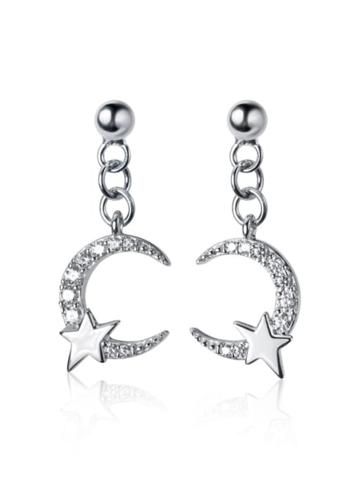 Rosh 925 Sterling Silver With Cubic Zirconia Delicate Moon Drop Earrings 2