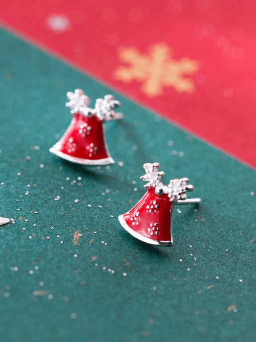Red bell ear studs 925 Sterling Silver With  Cute Christmas gift Stud Earrings