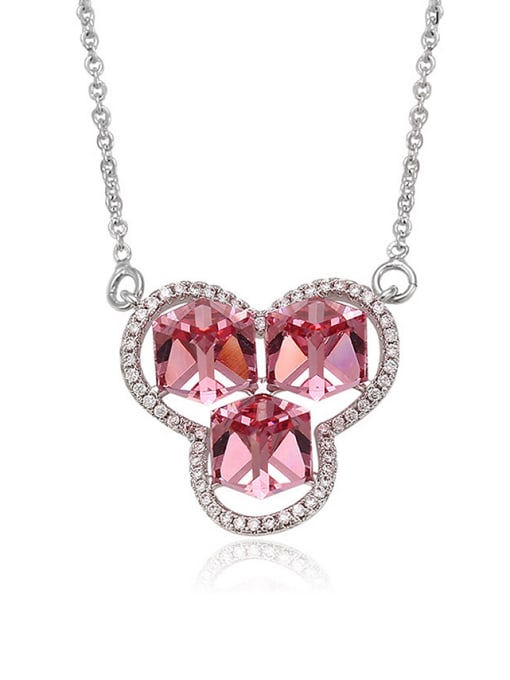 Pink 2018 Copper Alloy White Gold Plated Cube Crystal Necklace