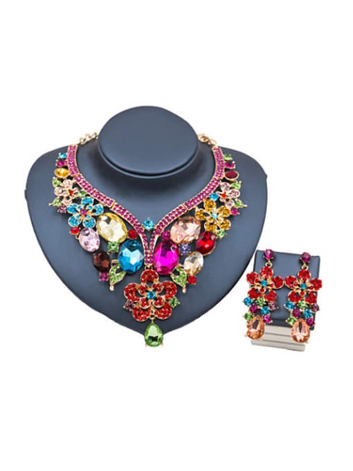 Lan Fu Oval Glass Rhinestones Flower Two Pieces Jewelry Set 0
