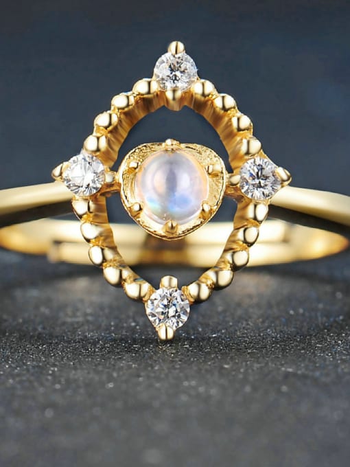 ZK Natural Blue Moonstone Opening Ring with 14k Gold Plated 2