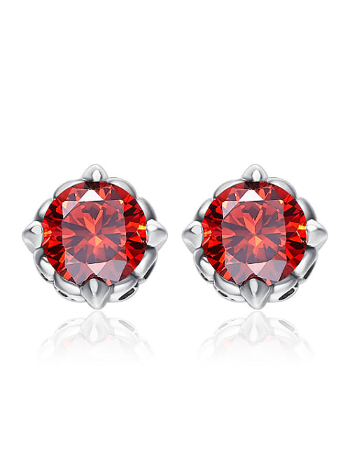 CEIDAI Simple Red Cubic Zircon 925 Silver Stud Earrings 0