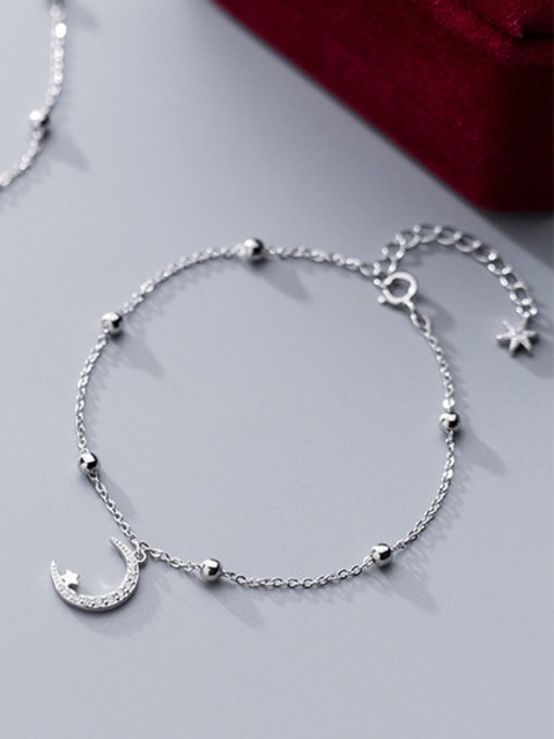 Rosh 925 Sterling Silver With Platinum Plated Delicate Moon ball Anklets 0