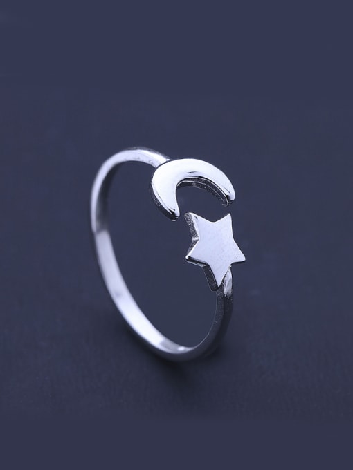 One Silver All-match Moon And Star Shaped Ring 2