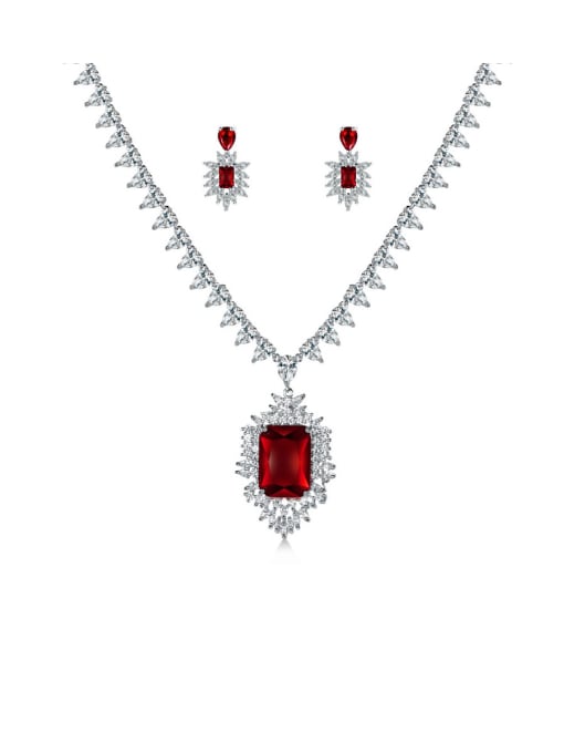 Platinum red drill Copper With Platinum Plated Simplistic Geometric  Pendant 2 Piece Jewelry Set