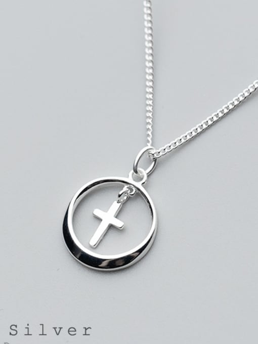 Rosh S925 Silver Necklace Pendant female fashion simple circular cross necklace round necklaces D4295 1