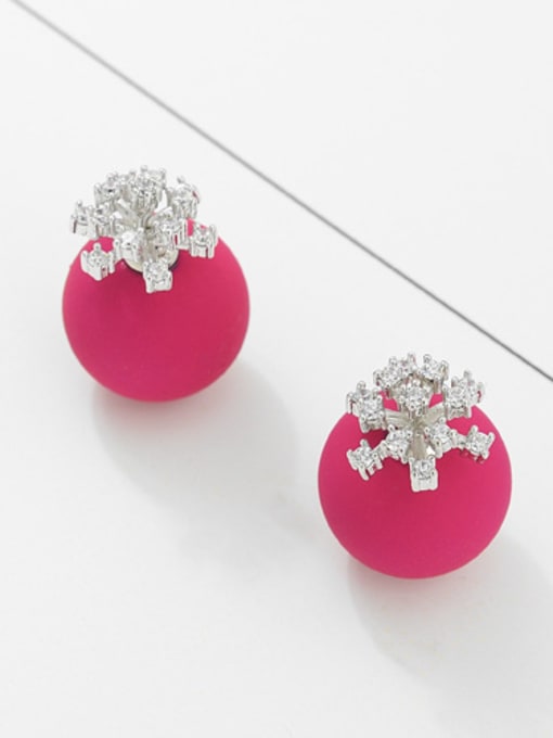 Rose Red Platinum Copper With White Gold Plated Delicate Flower Stud Earrings