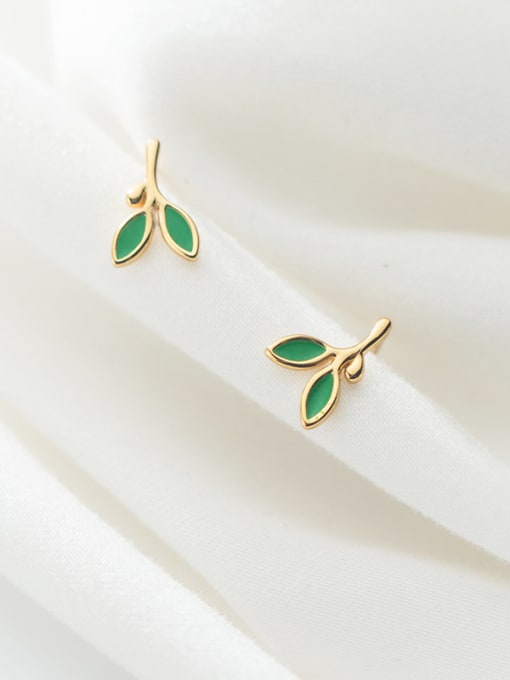 Rosh 925 Sterling Silver With Gold Plated Simplistic Leaf Stud Earrings 1