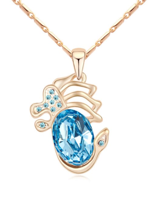 light blue Personalized Oval austrian Crystal Pendant Champagne Gold Plated Necklace