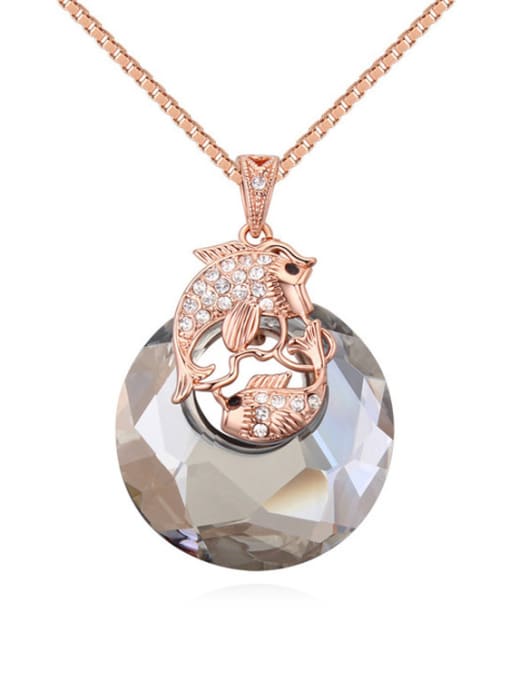 Rose Gold Black Fashion austrian Crystals Double Fish Alloy Necklace