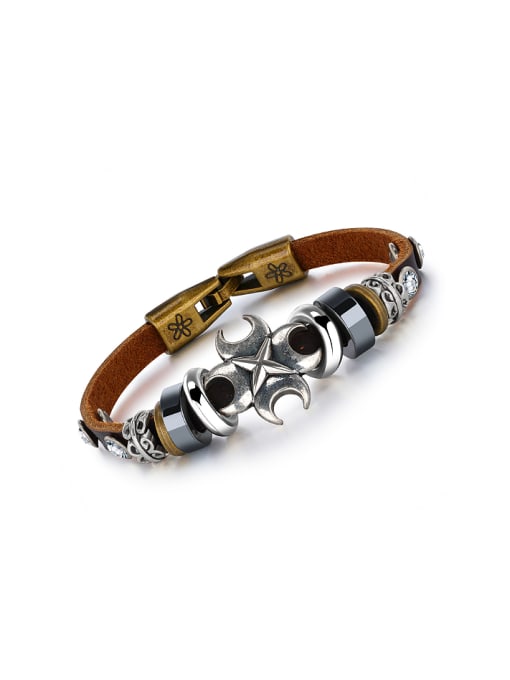 Open Sky Retro style Personalized Titanium Artificial Leather Bracelet 0