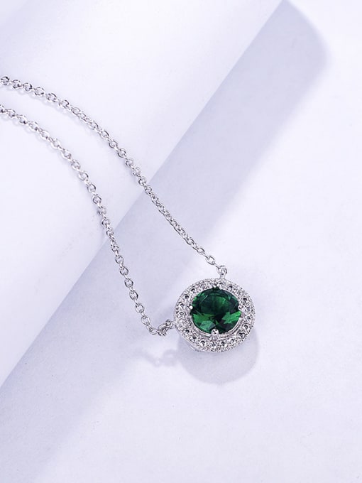 ALI Simple and delicate round Micro-inlay green zircon necklaces 2