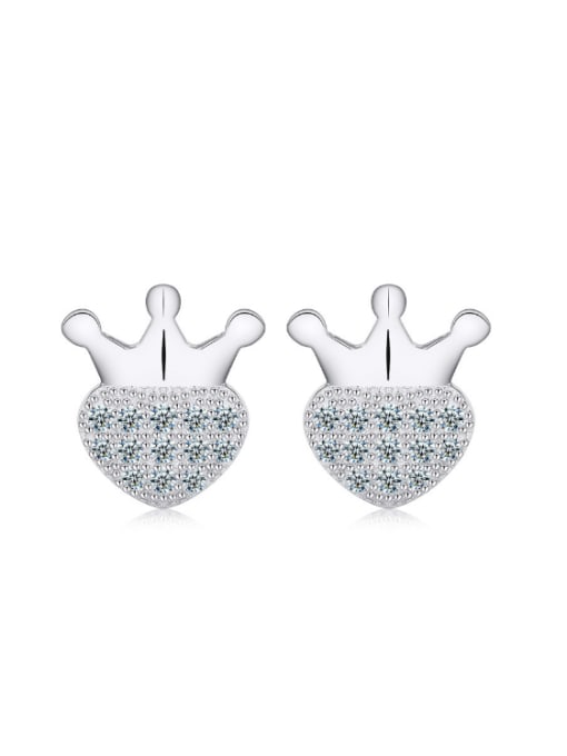 kwan Crown Heart Fashion Silver Stud Earrings 0