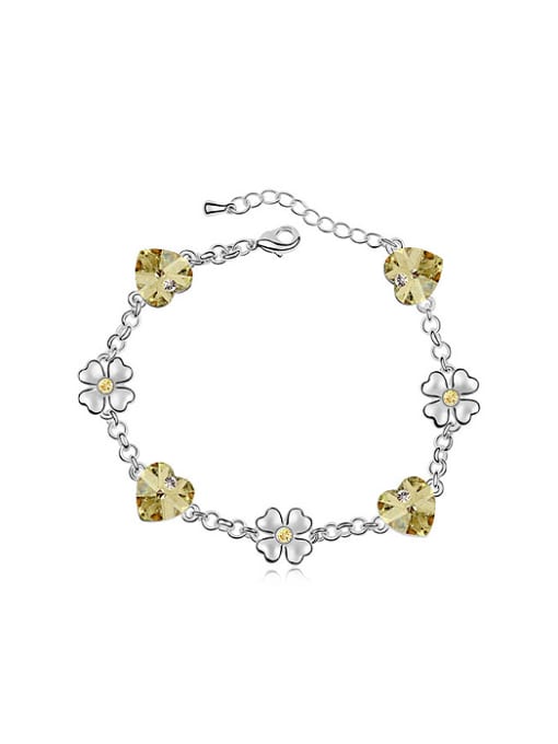 QIANZI Fashion Heart austrian Crystals Flowers Alloy Bracelet