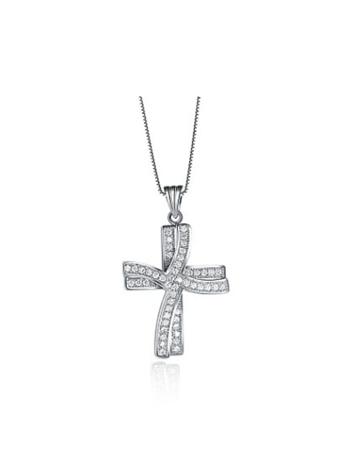 Platinum High-quality Double Cross Shaped Zircon Necklace