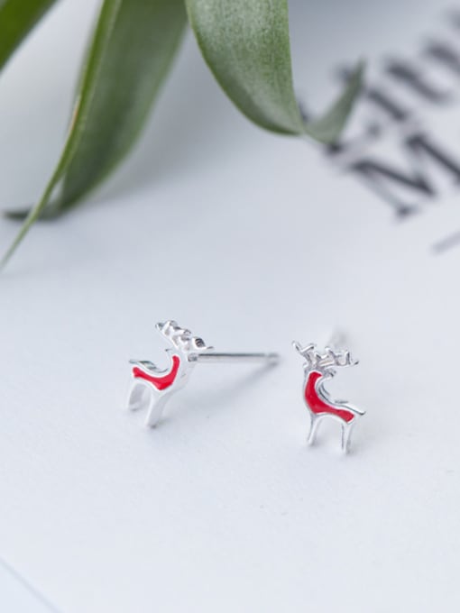 pink Lovely Deer Shaped Pink S925 Silver Glue Stud Earrings