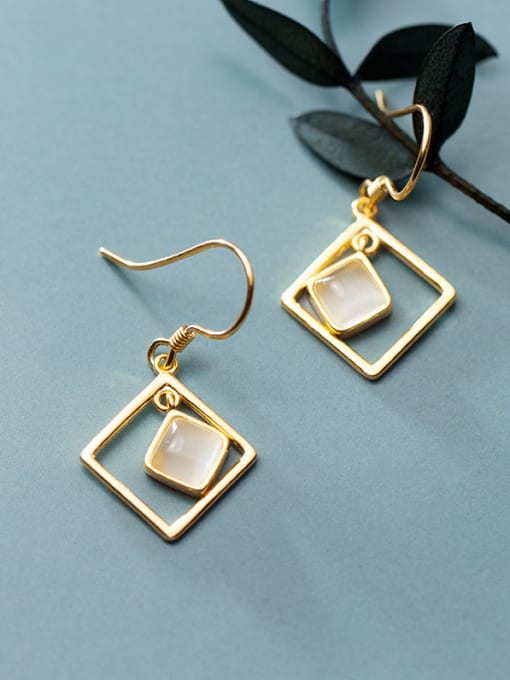 Rosh 925 Sterling Silver With Gold Plated Simplistic Geometric Hook Earrings 0