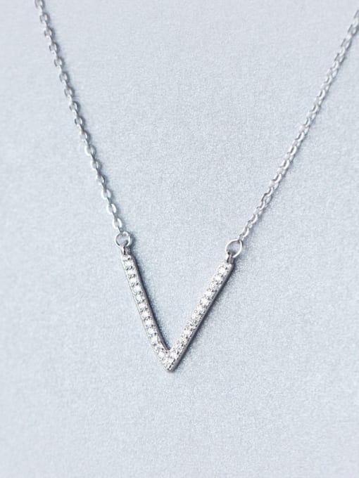 Rosh S925 silver V shape zircon clavicle necklace 0