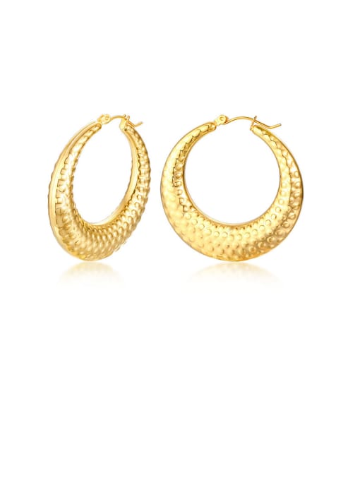 CONG Stainless Steel With Gold Plated Simplistic Hollow Wave Point  Round Hoop Earrings 0