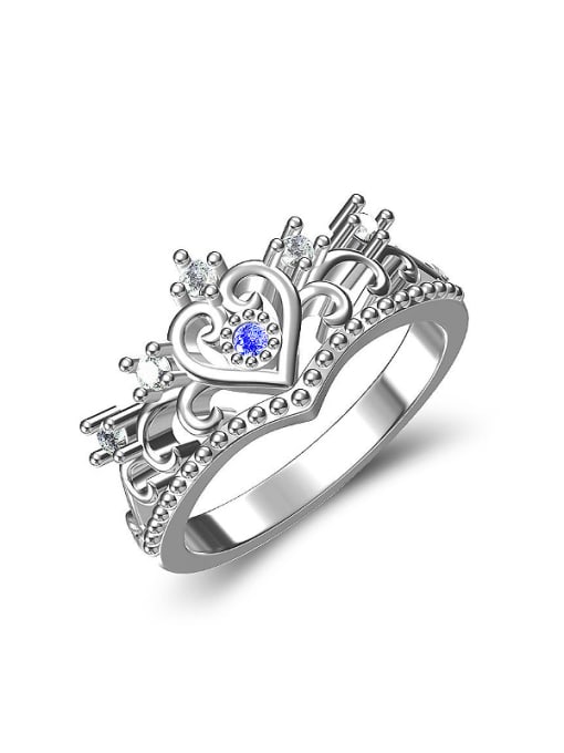 Platinum Fashion Tiny Cubic Zirconias Heart Crown Copper Ring