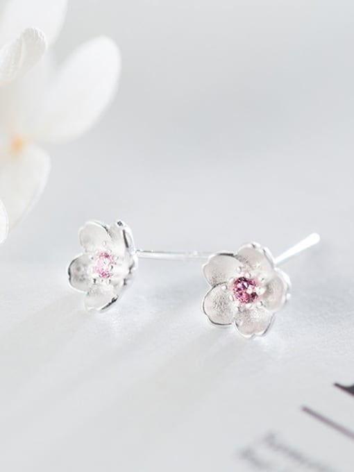Rosh S925 Silver Sweet Sakura Flower Pink Zircon stud Earring 1