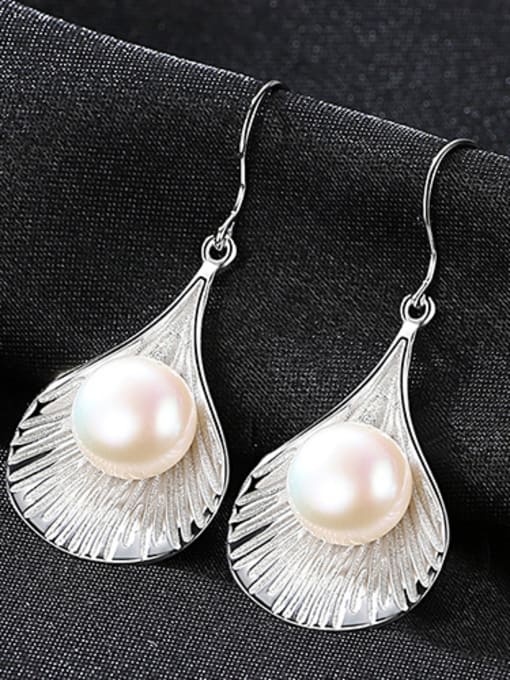 platinum Sterling silver 9-9.5mm natural pearl 18K gold plated earrings