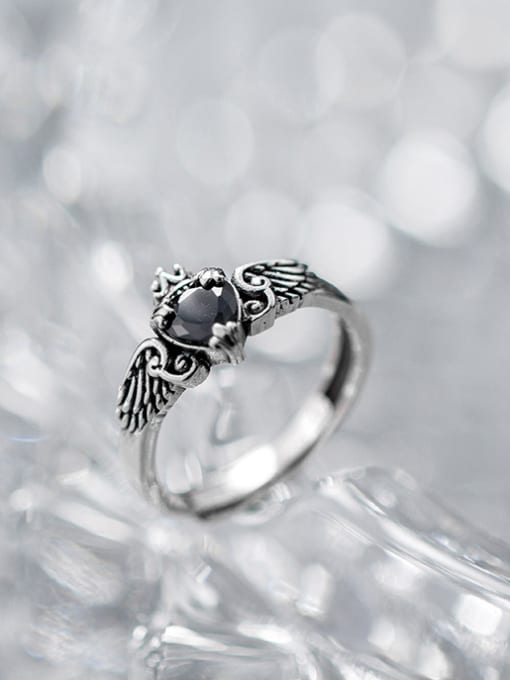 Rosh Pure silver  Thai silver  retro heart shaped wing  crown ring 1