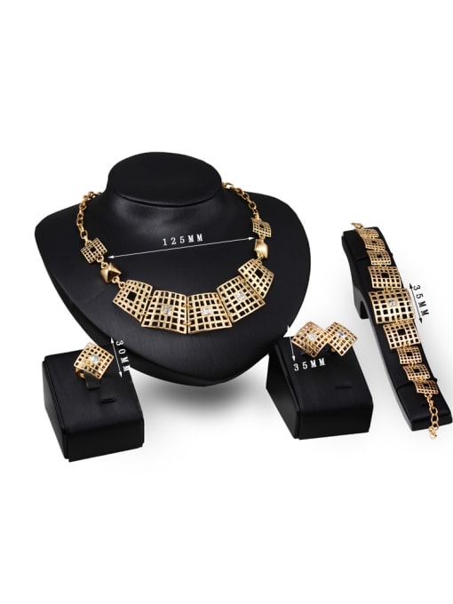 BESTIE Alloy Imitation-gold Plated Fashion Stone Square Grid Four Pieces Jewelry Set 2