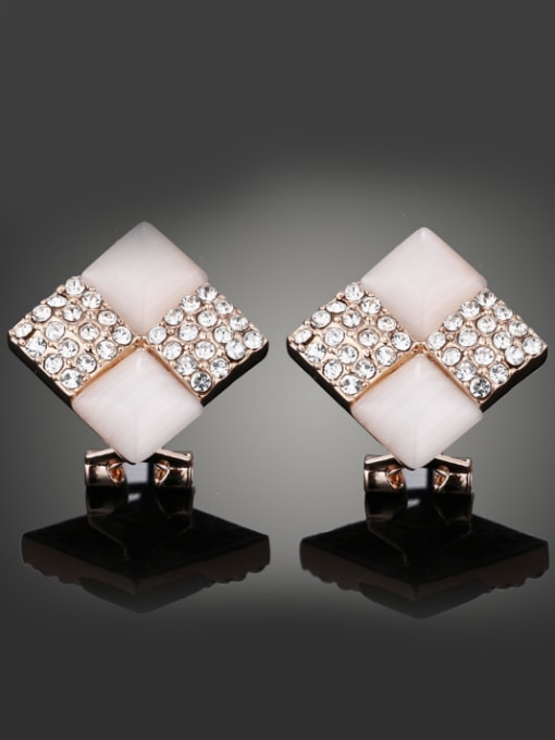 Wei Jia Fashion Opal stones Rhinestones Square Alloy Stud Earrings 0