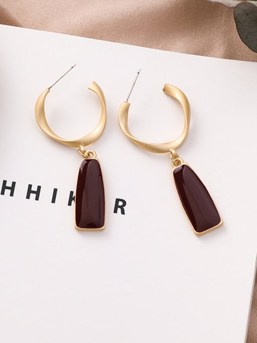 C wine red Alloy With  Rose Gold Plated Simplistic Geometric Drop Earrings