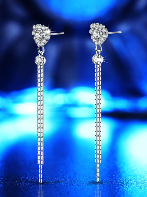 Fringed Earrings Beautiful Long Fashion White Gold Plated Drop Earrings