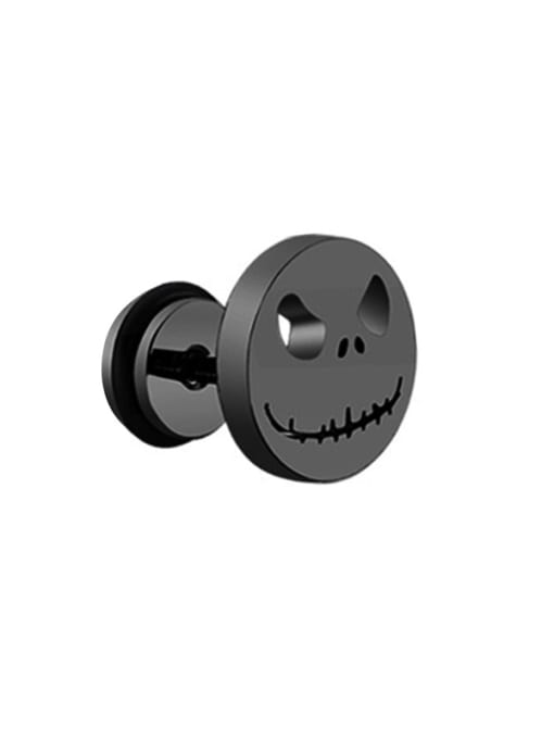 black Stainless Steel With Black Gun Plated Personality Skull Clip On Earrings