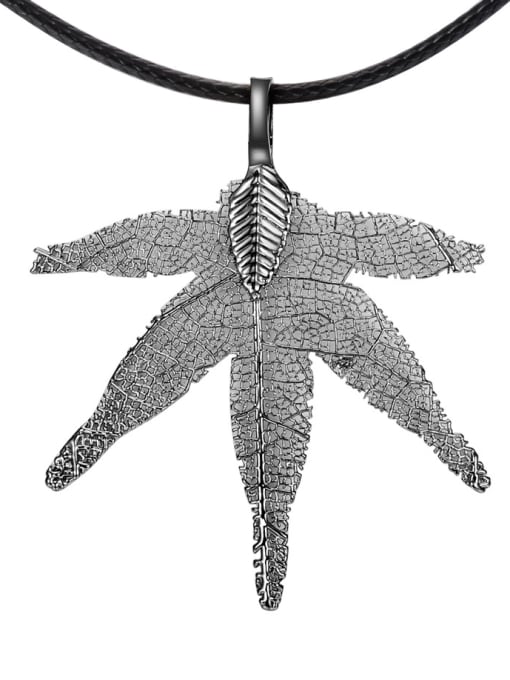 black gun 18K White Gold Plated Natural Leaf Necklace