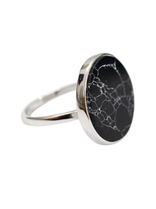 black Fashion Round Turquoise stone Silver Smooth Ring
