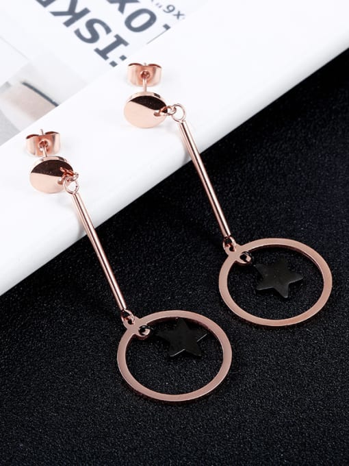 OUXI Simple Style Titanium Pentagram Long Tassel drop earring 2