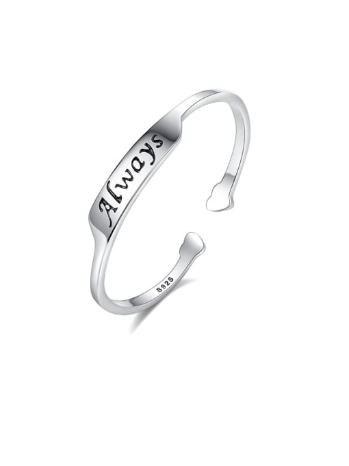 CCUI 925 Sterling Silver With Platinum Plated Simplistic Monogrammed Free Size  Rings