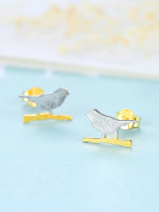 CCUI 925 Sterling Silver With Two-color Simplistic Bird Stud Earrings 3