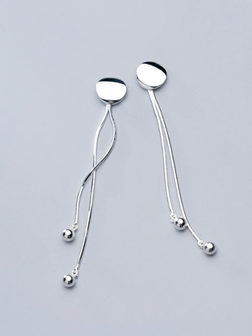Rosh 925 Sterling Silver With Smooth Beads Simplistic Chain Threader Earrings 0