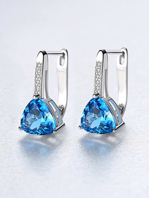 Blue 925 Sterling Silver With Silver Plated Fashion Triangle Stud Earrings