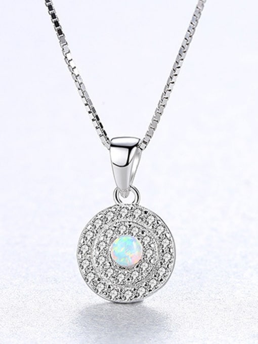 White -20F10 925 Sterling Silver With Cubic Zirconia  Personality Round Necklaces