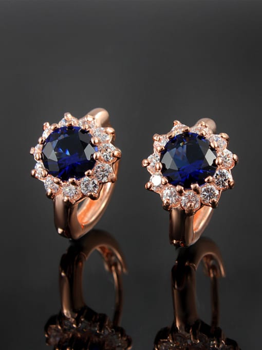 SANTIAGO Luxury Rose Gold Plated Blue Flower Shaped Clip Earrings 1